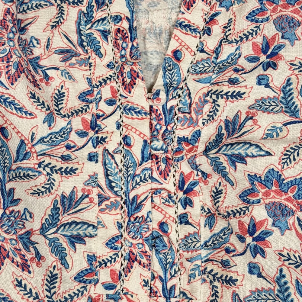 J.McLaughlin Nylee Dress Womens Medium Linen Blue Pink Floral Shift Split Neck - Picture 6 of 10
